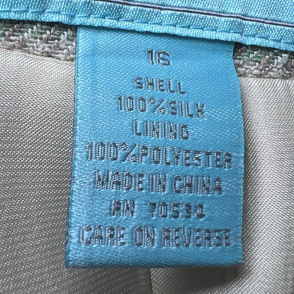 Vintage Orvis River Road Houndstooth Blazer Womens 16 Green White Jacket Silk - Picture 6 of 15